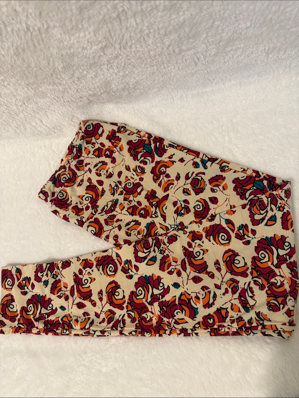 LuLaRoe Cream Leggings with Multicolor Rose Print